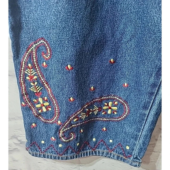 Double D Ranch Yoakum Denim Capri Jeans Women's Large Blue Embroidered Pull On - Picture 3 of 6